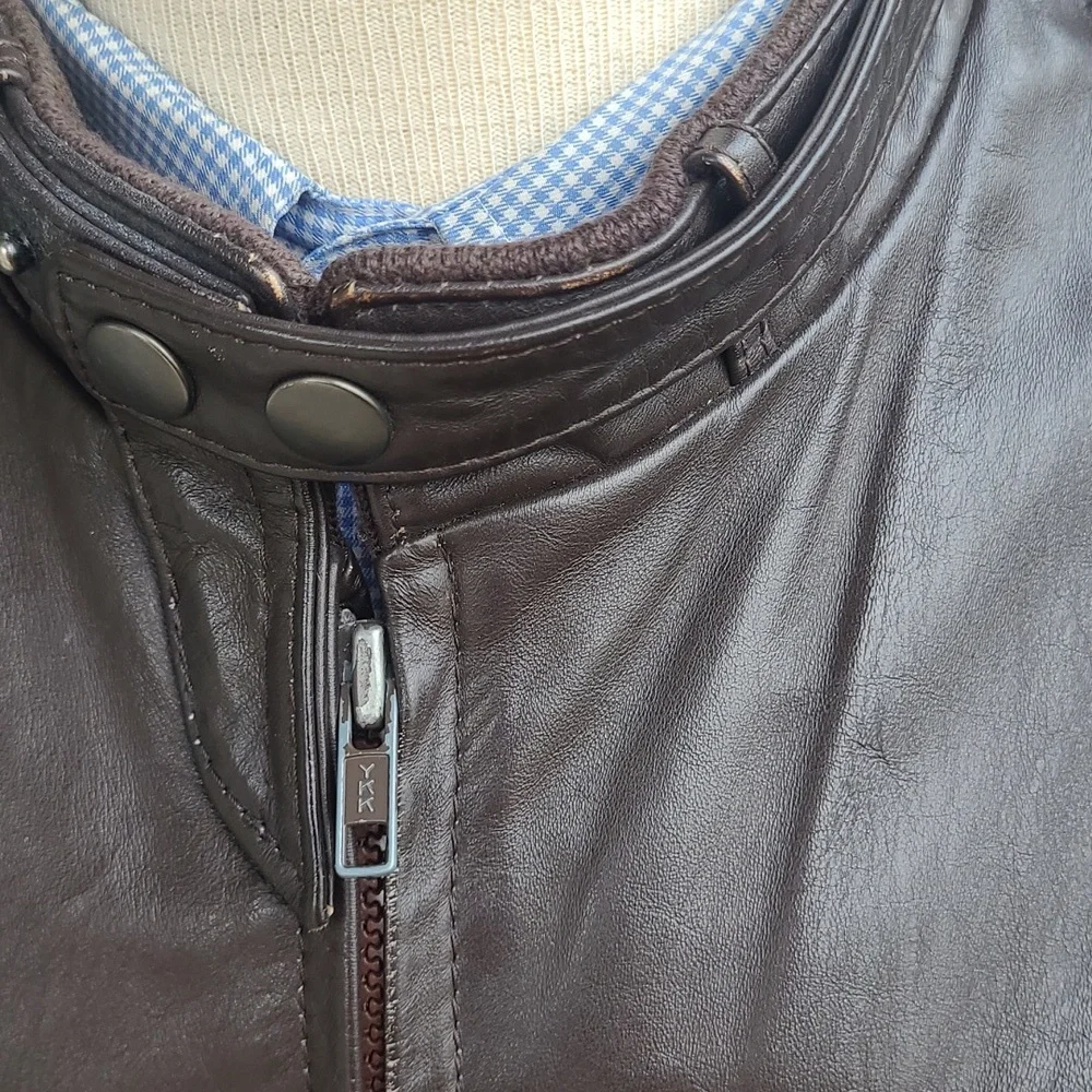 MEMBERS ONLY Dark Brown Leather Moto Racer Mens 46 XL Full Zip Jacket‎ VTG RARE - Picture 4 of 11